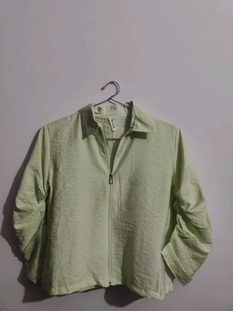 Light Green Collared Zip-Up Top