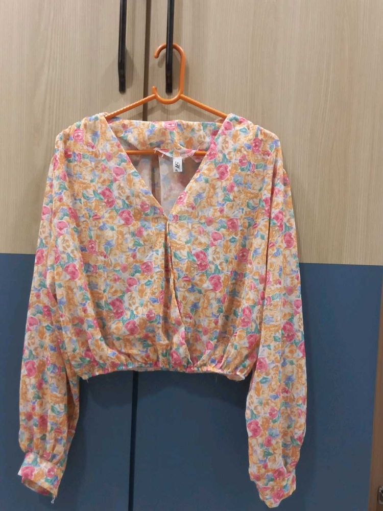 Floral Print Cropped Blouse