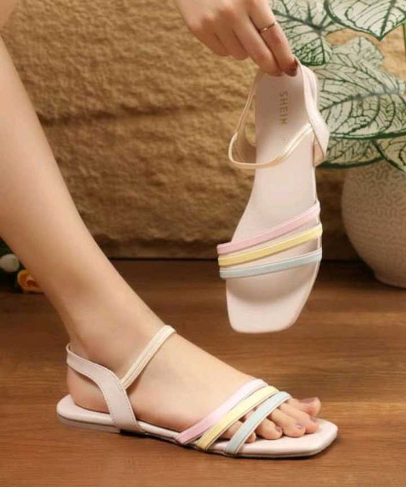 Pastel Striped Flat Sandals