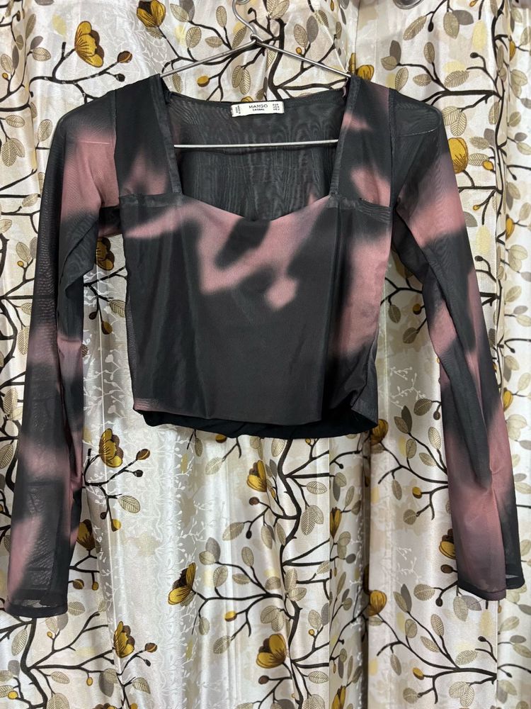 Sheer Black &amp; Pink Tie-Dye Top