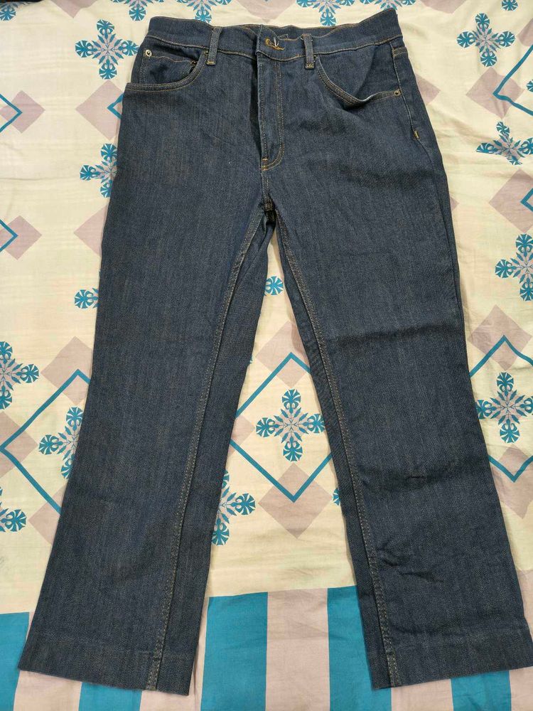 Zara Cropped Classic Straight Blue Denim Jeans