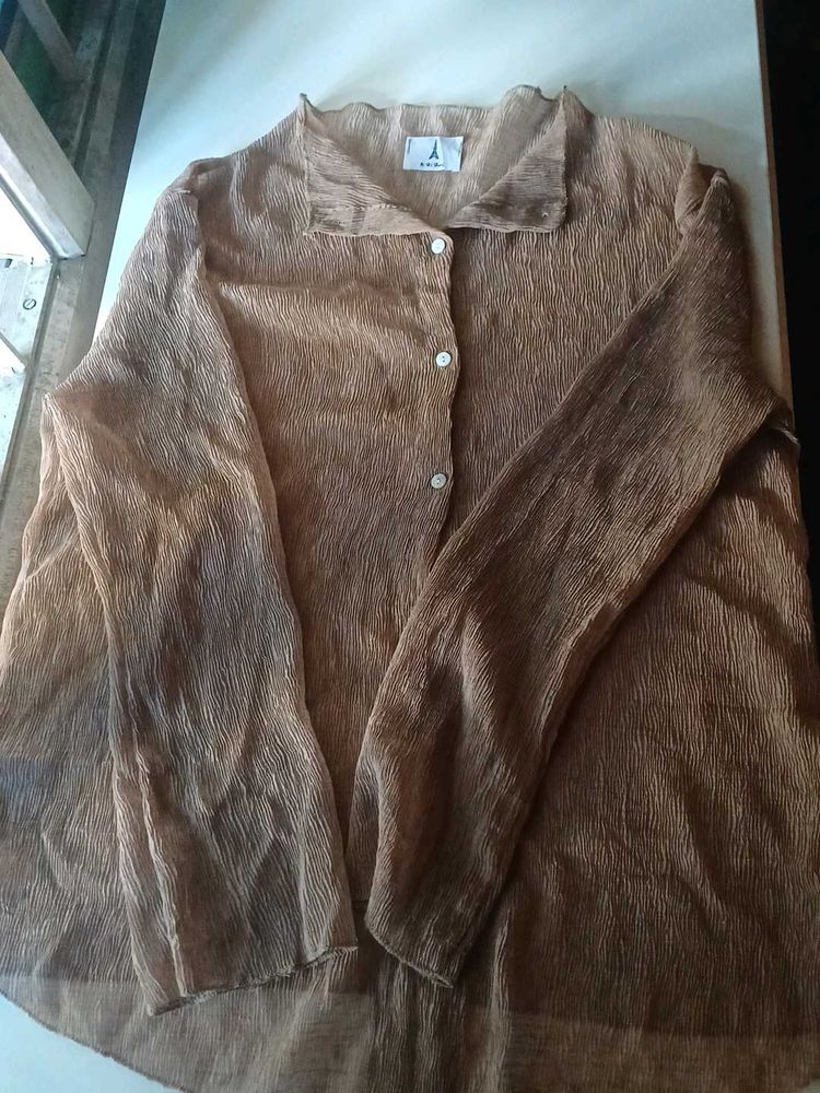 Sheer Textured Button-Up Blouse