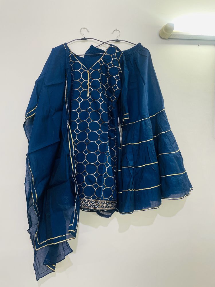 Navy Blue &amp; Gold Sharara Suit