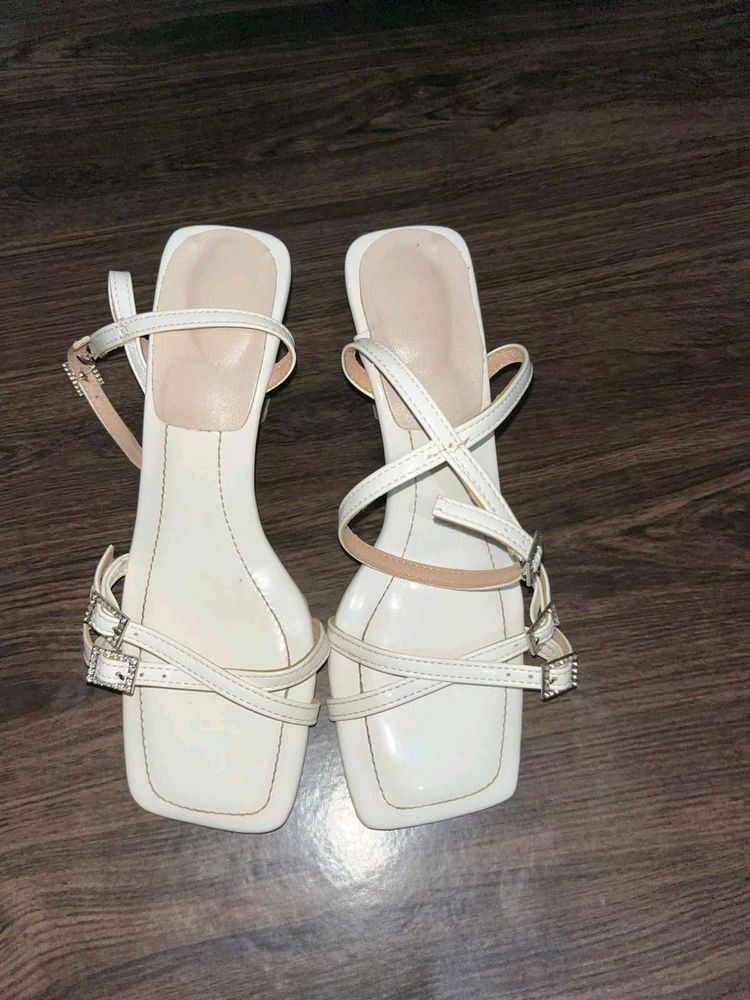 Stylish White Strappy Heeled Sandals