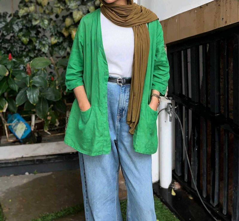 Green Open Front Cardigan