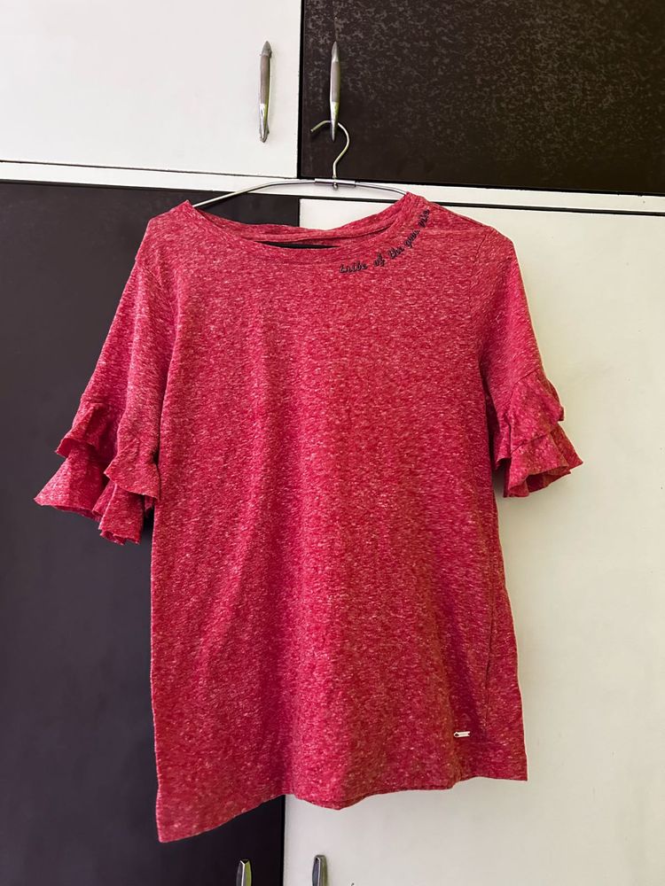 Red Ruffle Sleeve Top