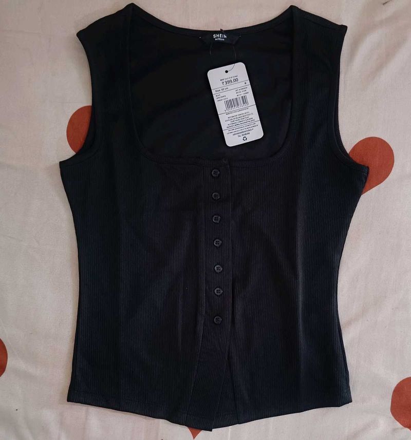 Chic Black Button-Up Ribbed Tank Top