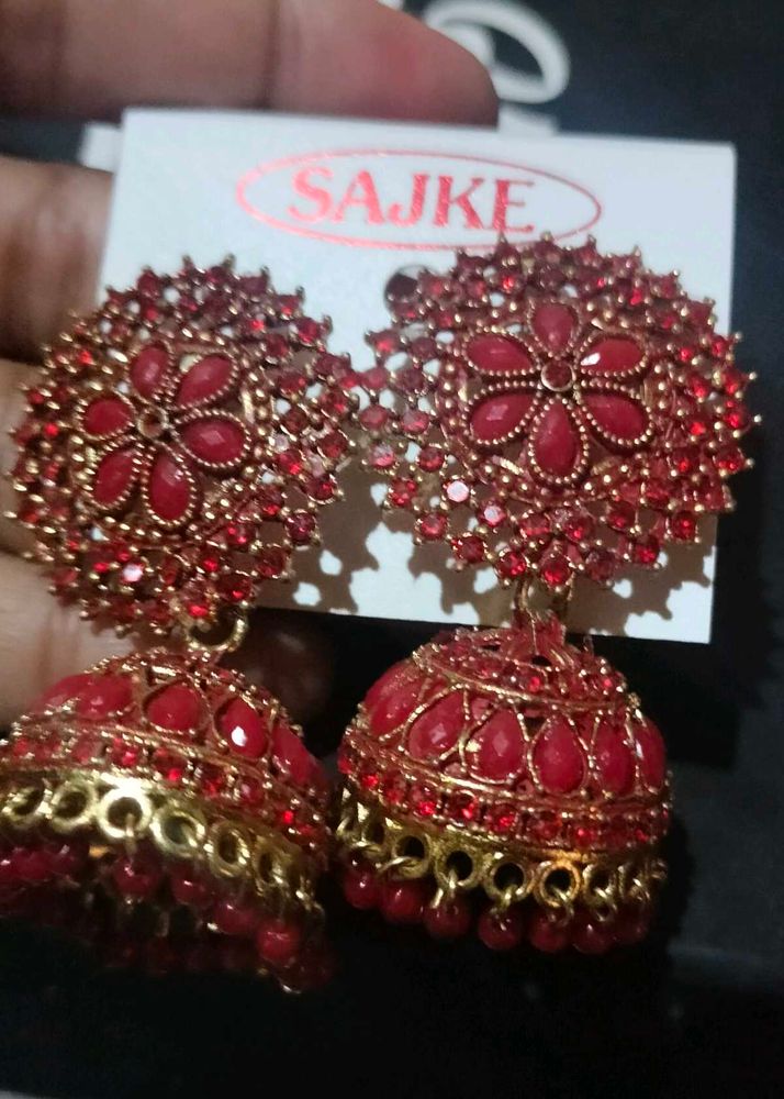 Red Jhumka Earrings - New