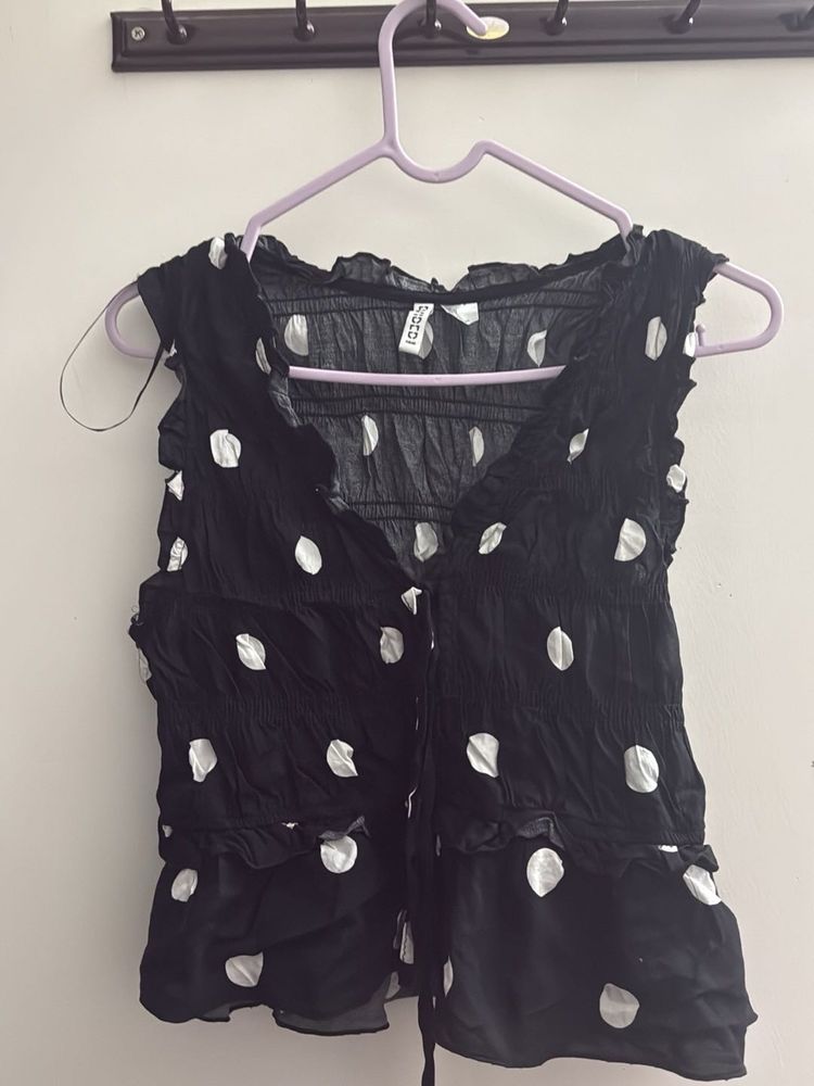 Black Polka Dot Ruffled Top
