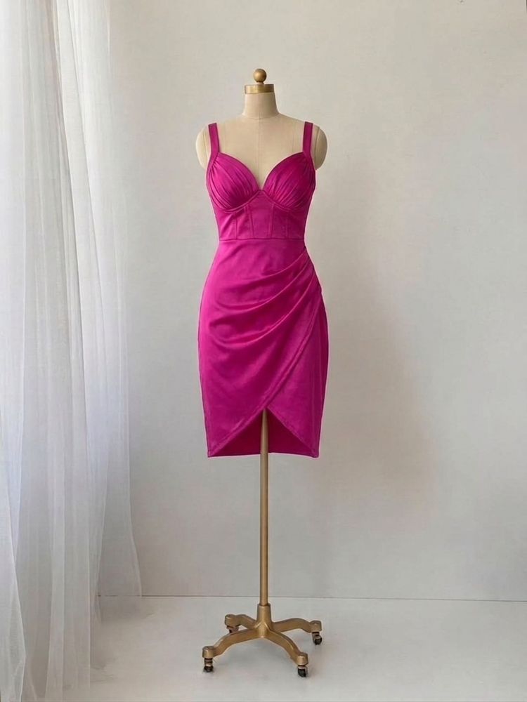Vibrant Pink Ruched Mini Dress