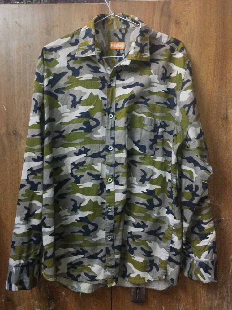 Camo Print Button-Down Shirt