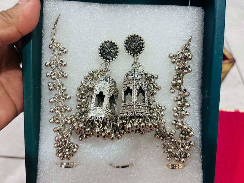 Elegant Silver Oxidised Jhumka Earrings