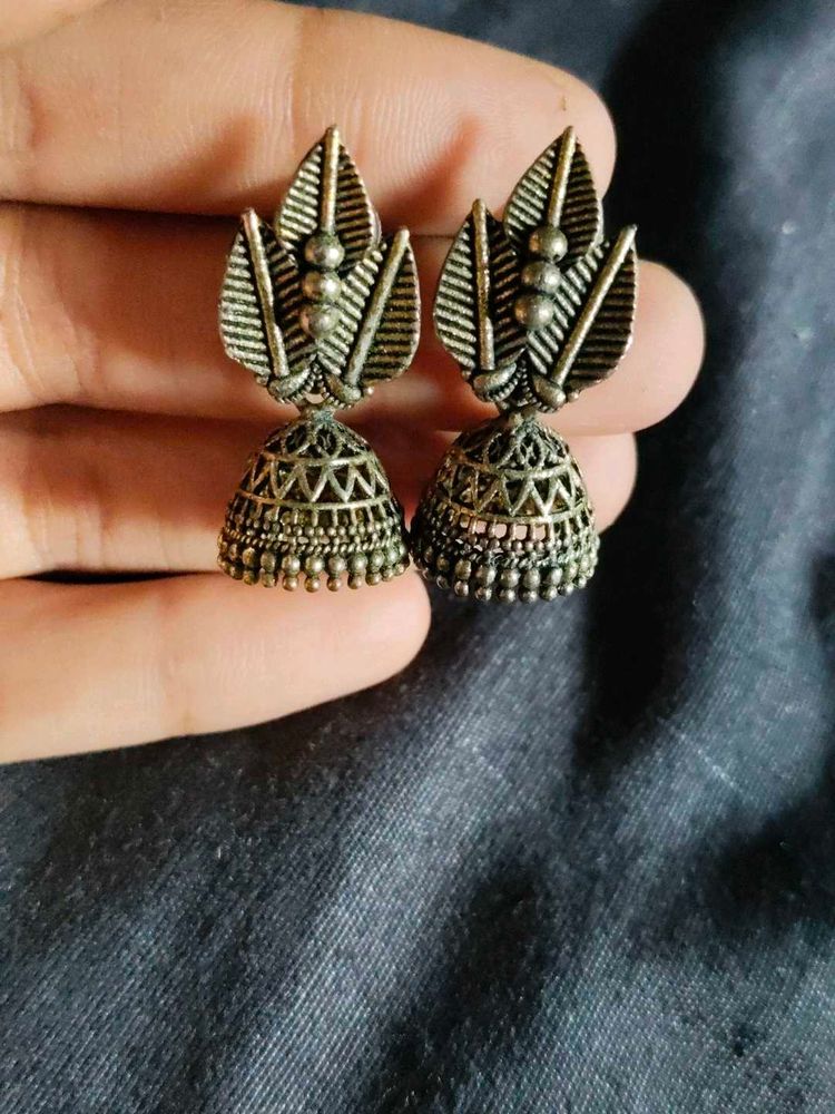 Oxidized Silver Jhumka Earrings