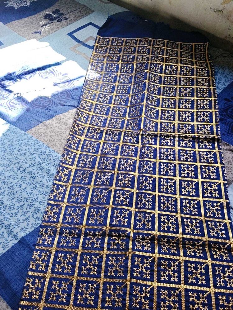 Elegant Blue blouse piece with Golden Motifs