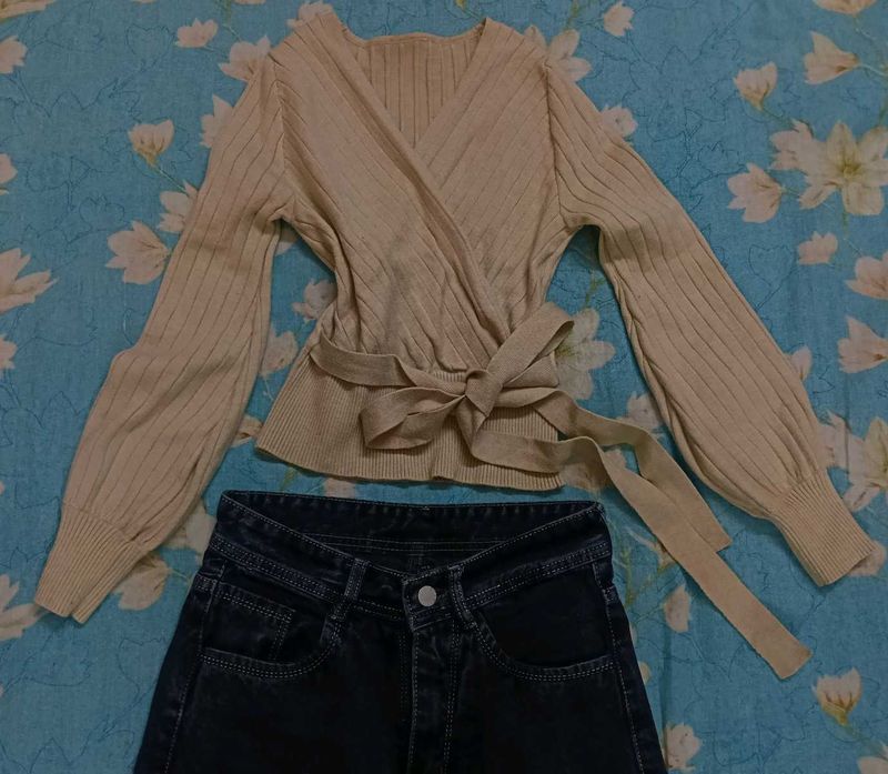 Ribbed Wrap Style Knit To