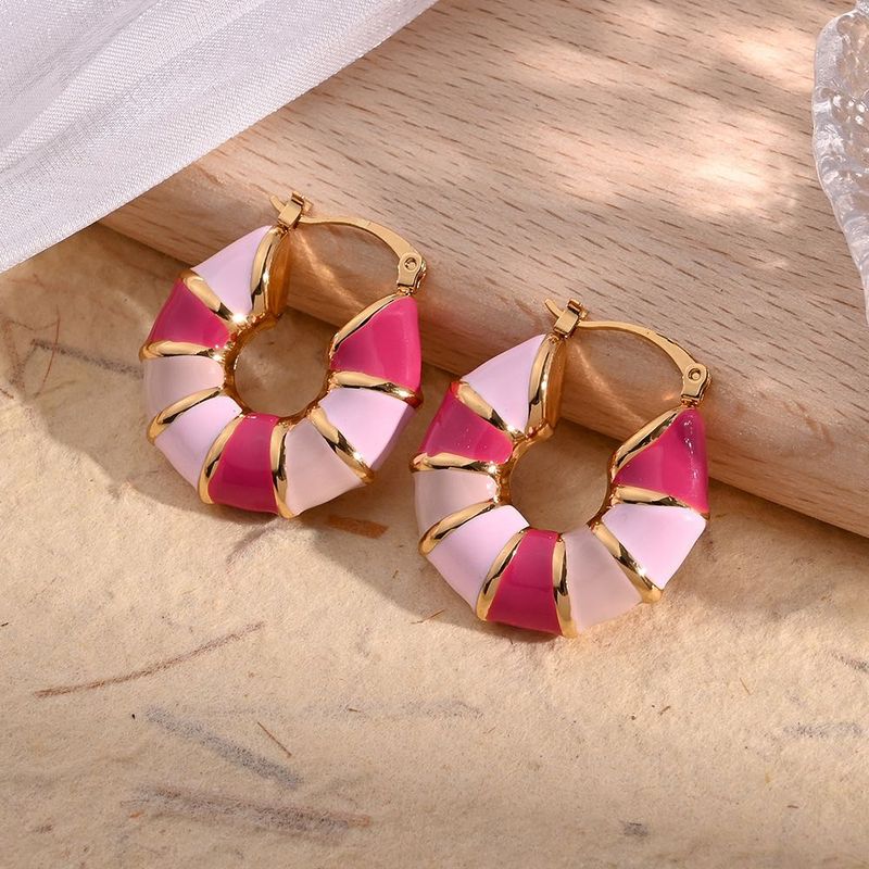 Chic Pink &amp; White Striped Hoop Earrings