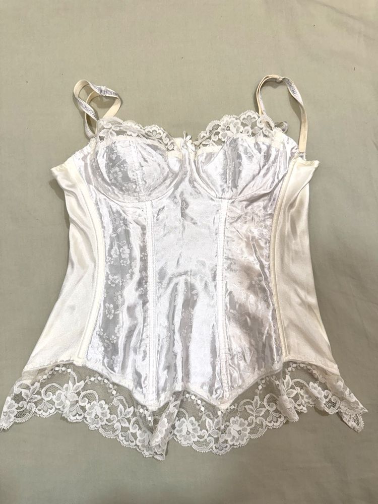 Elegant White Lace Trim Camisole Slip