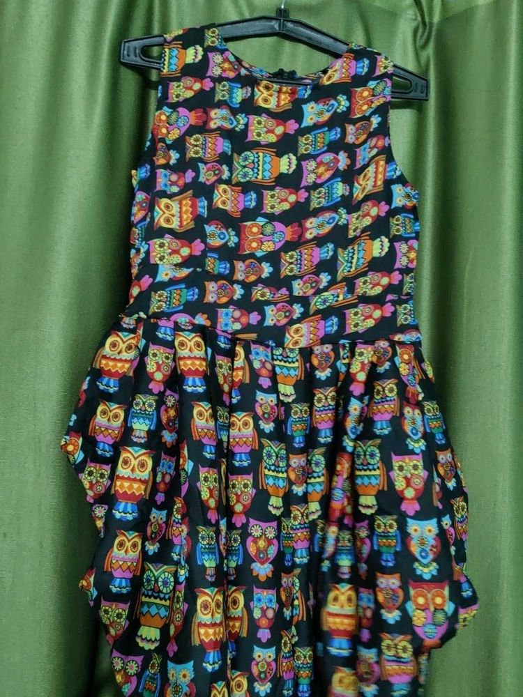 Owl Print Sleeveless Dress