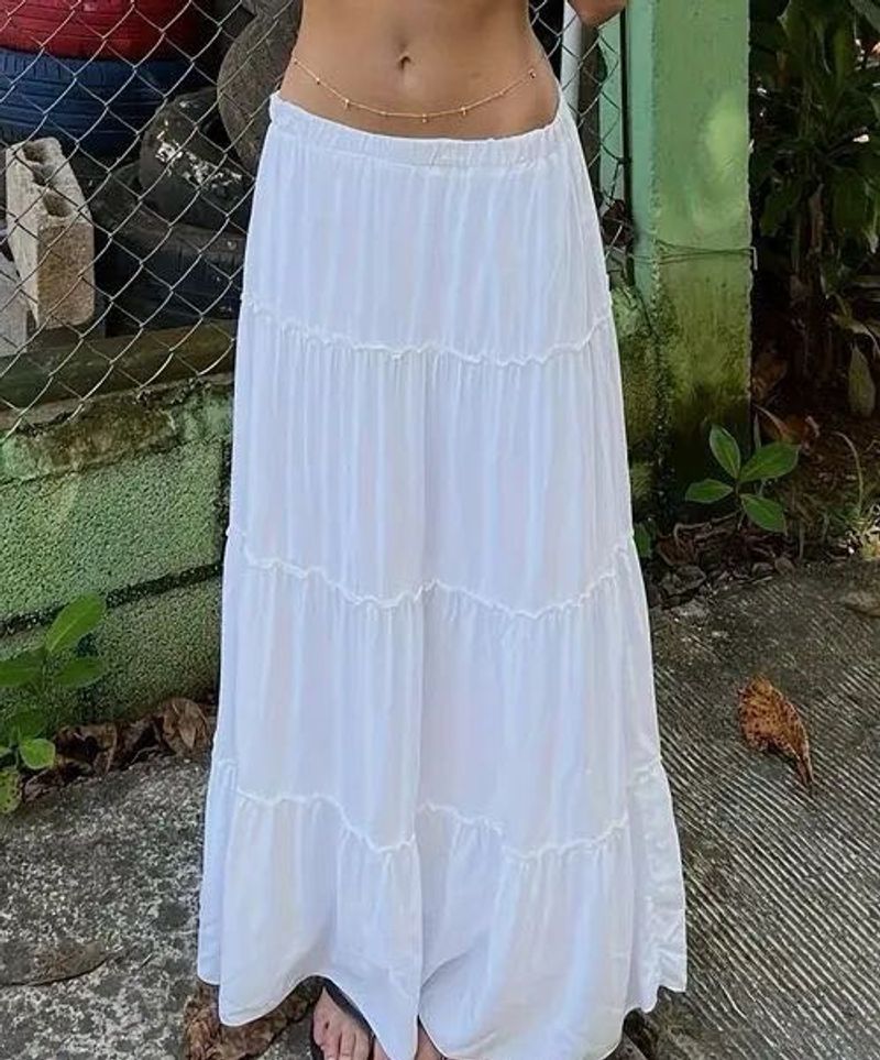 Boho White Tiered Maxi Skirt