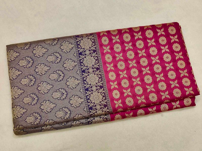 Elegant Pink &amp; Grey Banarasi Silk Saree