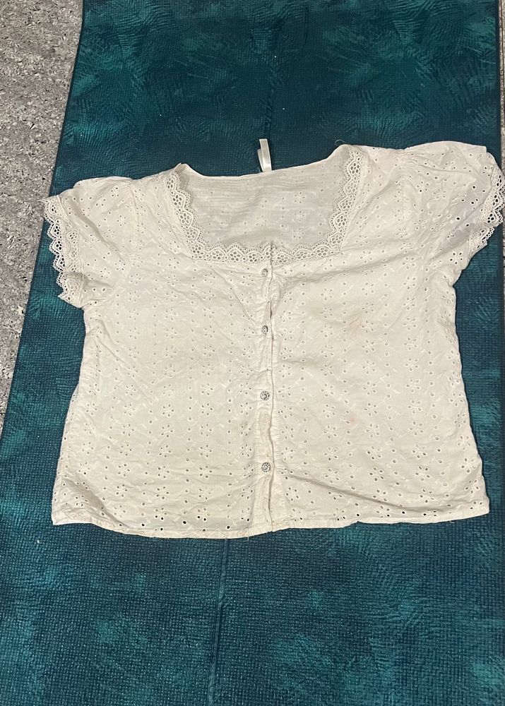 White Eyelet Lace Square Neck Top