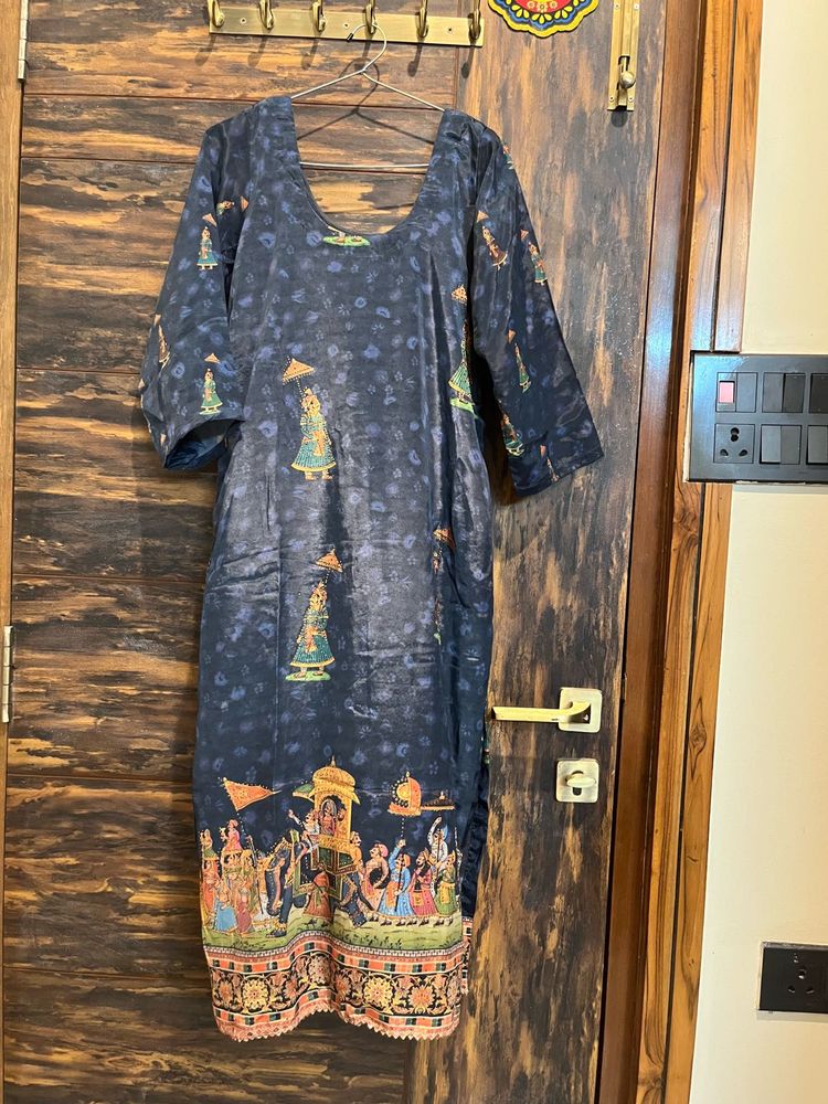 Blue Baarat Printed Kurta with cotton lining