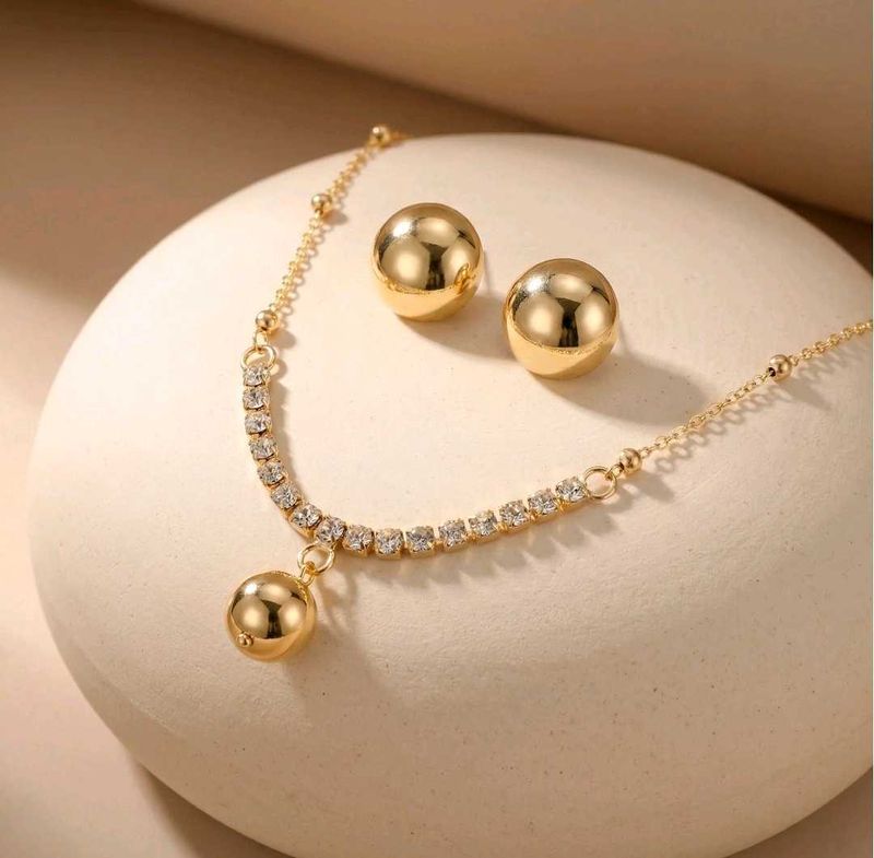 Gold Ball &amp; Crystal Necklace &amp; Earring Set