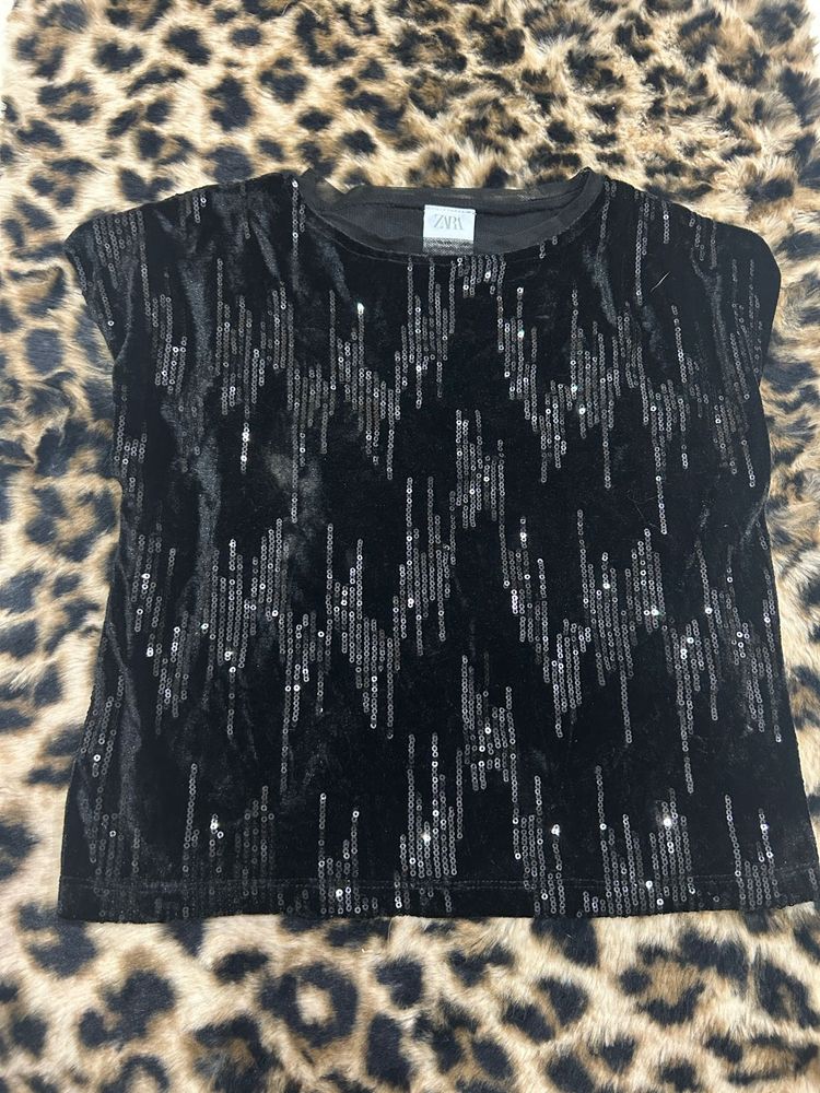 Zara Sparkly Black Velvet Top