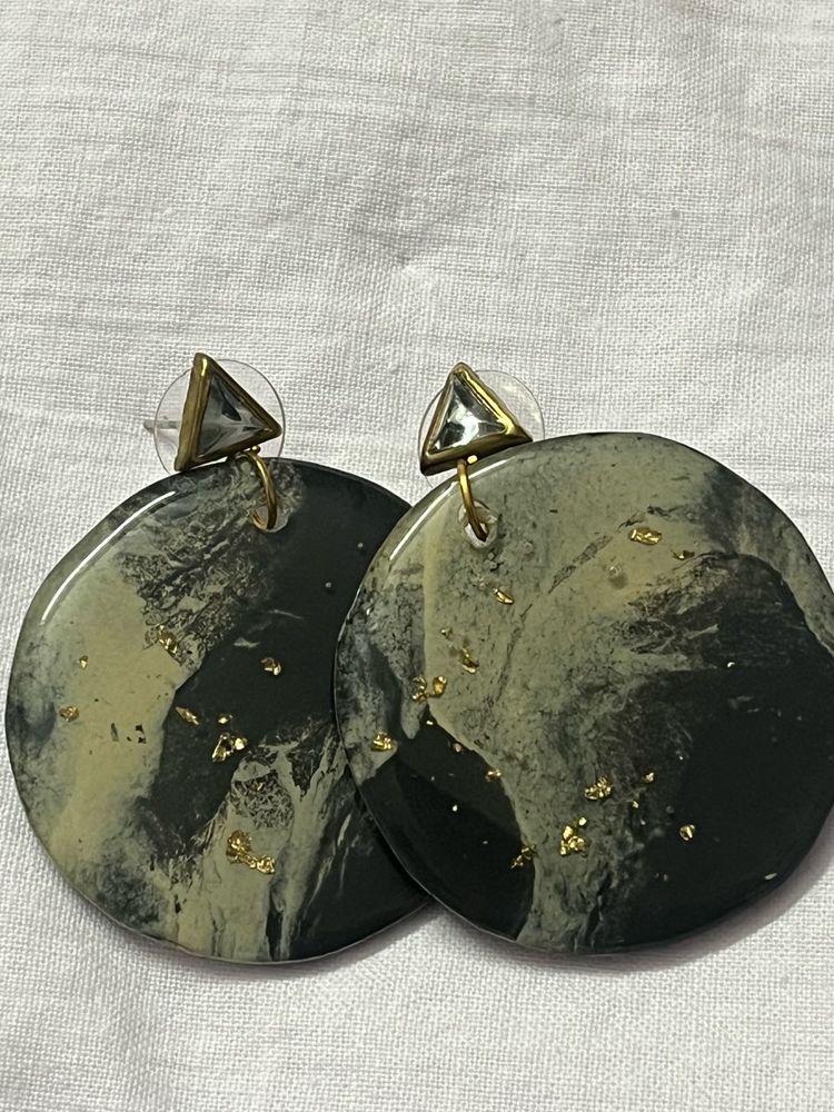 Chic Marble Effect Round Dangle Earrings