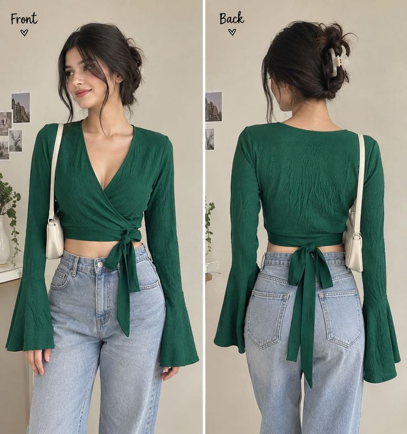 Emerald Green Wrap Crop Top 💚