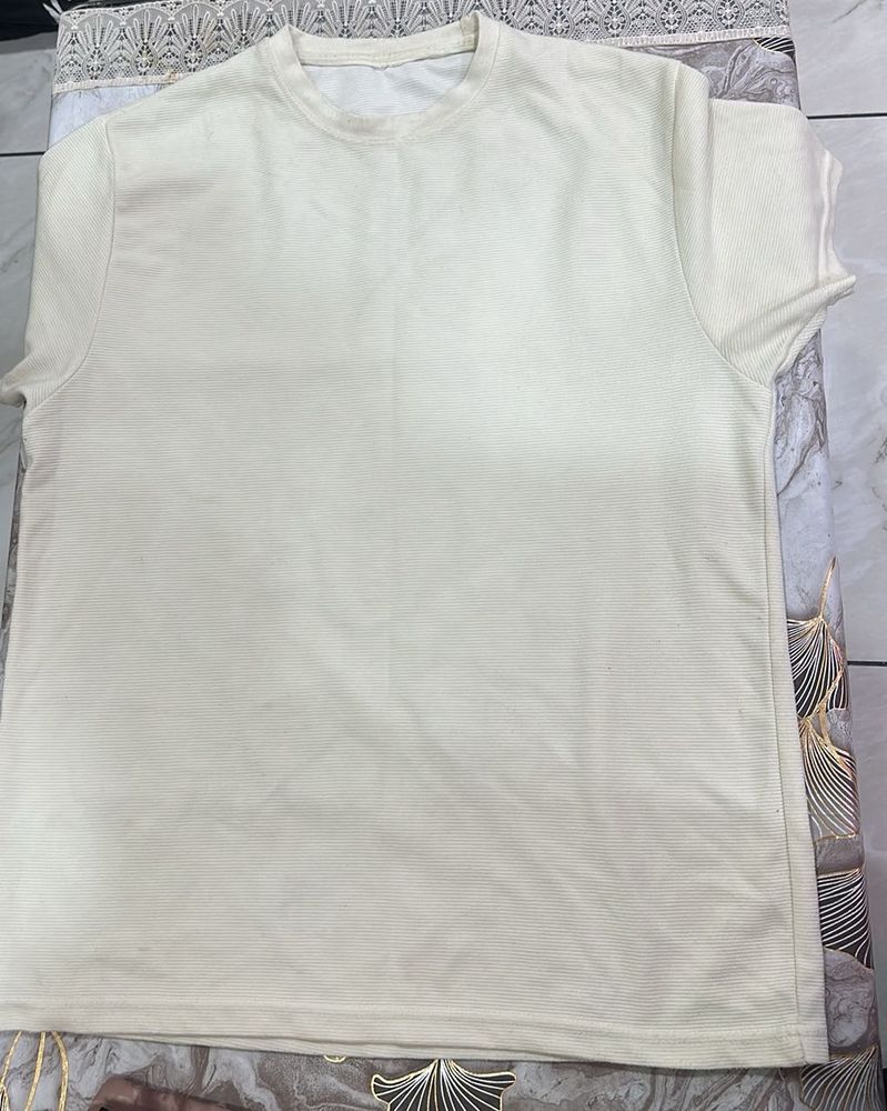 Cream Textured T-Shirt