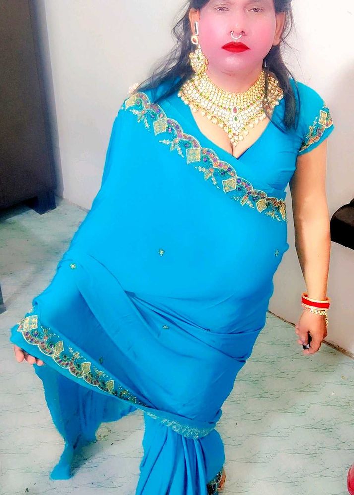 Elegant Blue Saree with Embellishments