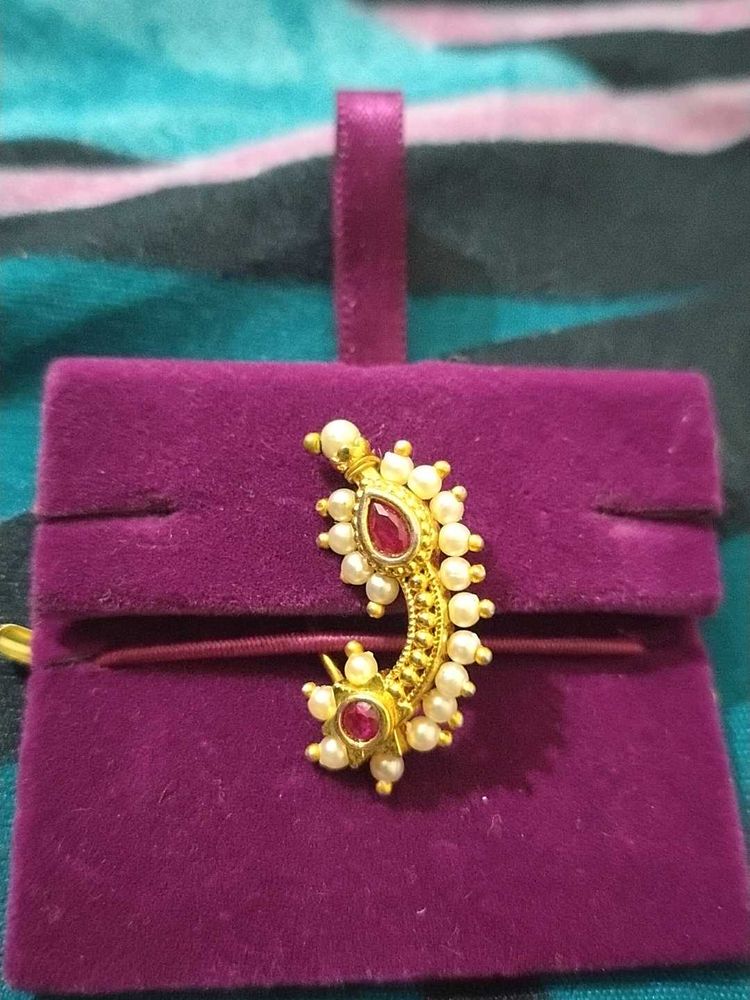 Beautiful Gold Nath with Pearls &amp; Rubies
