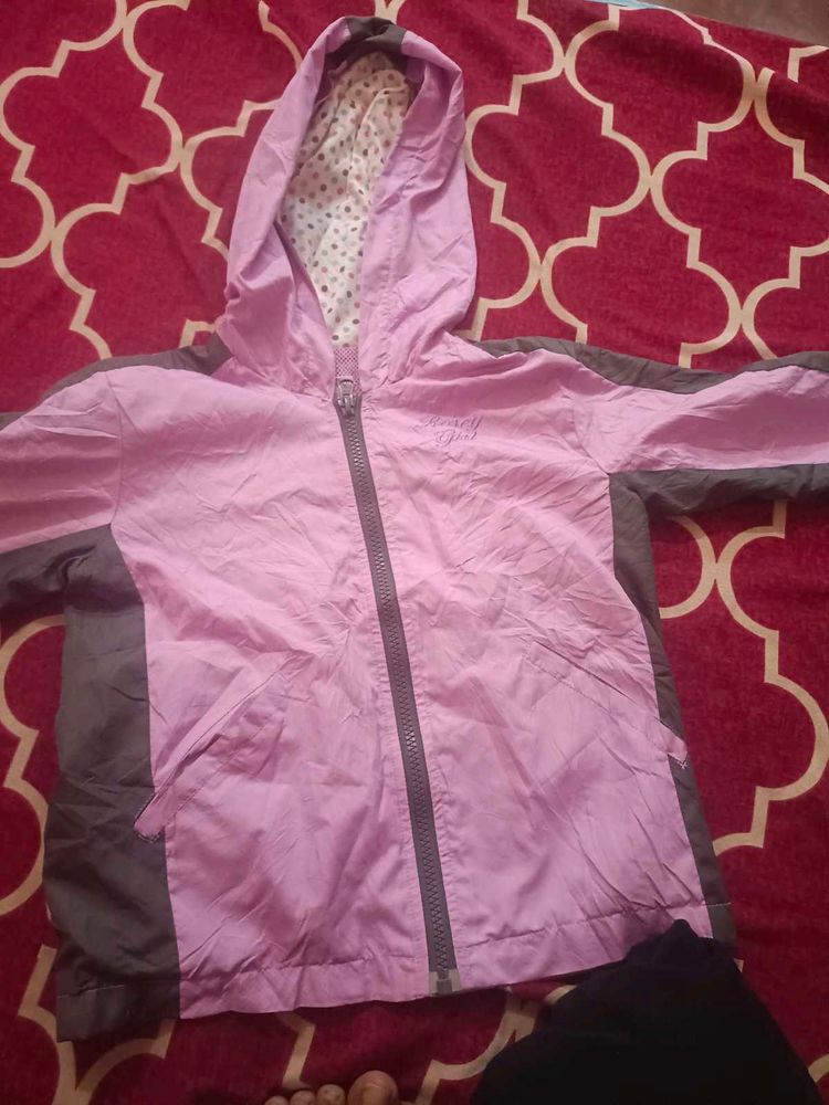 Kids Pink &amp; Grey Hooded Jacket