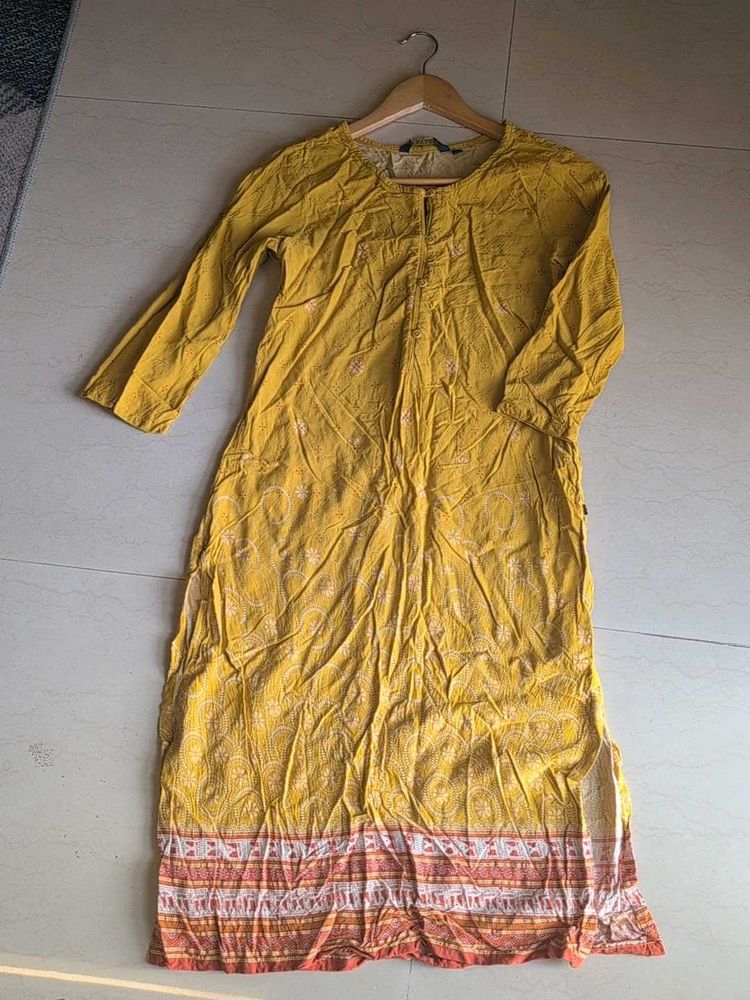 Yellow Printed Kurta