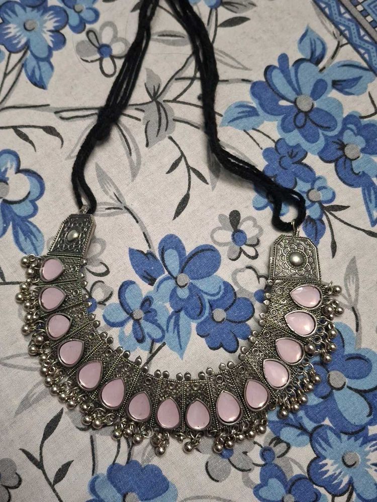 Boho Oxidized Silver Choker Necklace