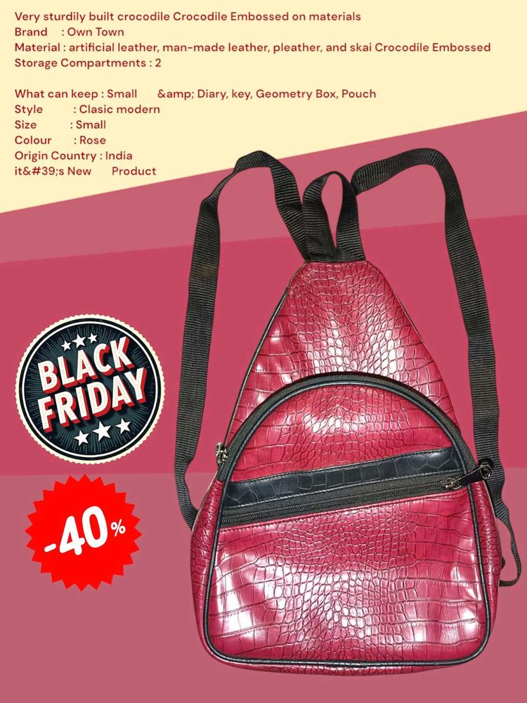 Rose Crocodile Embossed Backpack #002