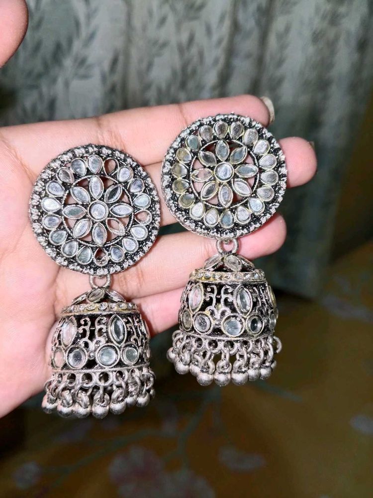 Oxidized Silver Jhumka Earrings