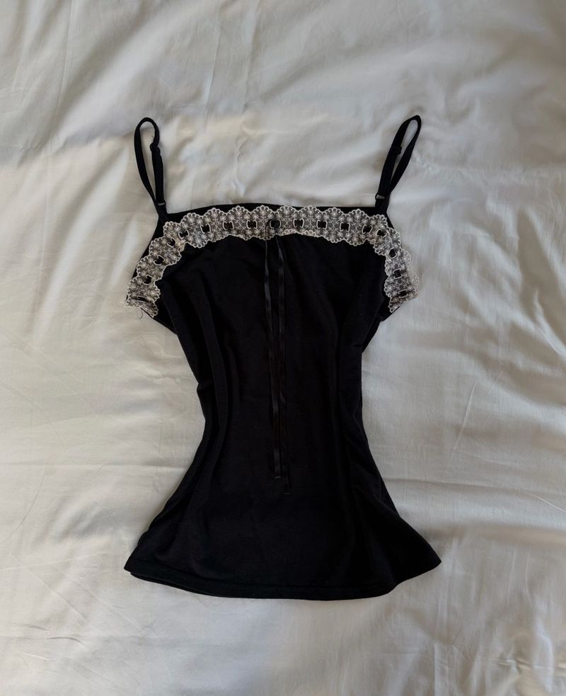 Black Camisole with Lace Trim