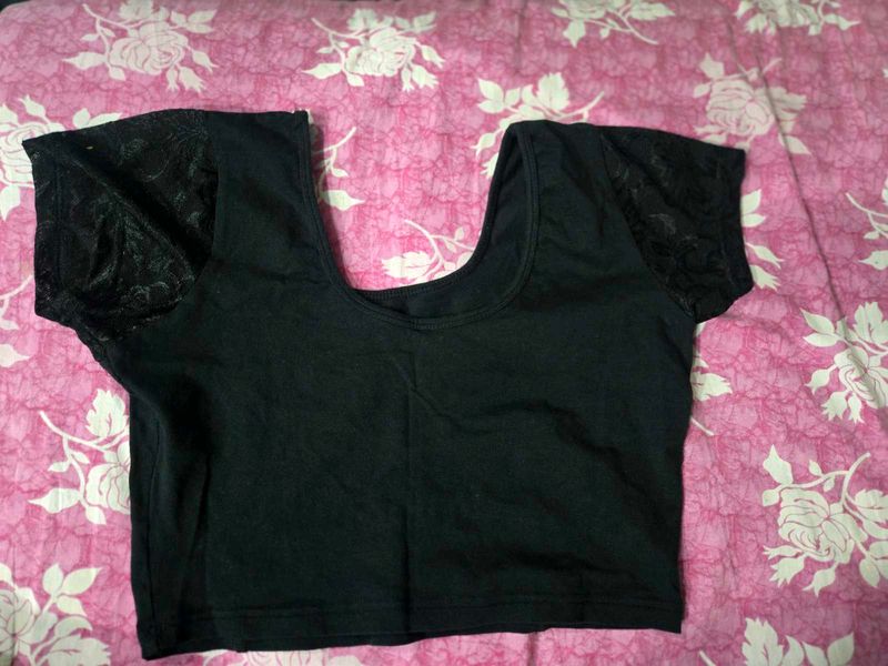 Black Lace Sleeve Blouse