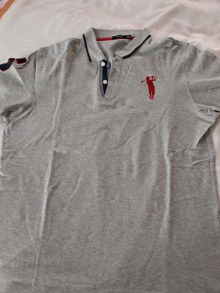 Men's Grey Polo Shirt with Golf Emblem