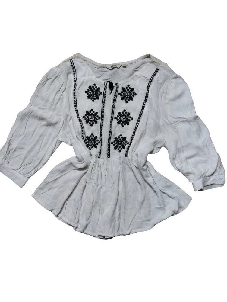 White Embroidered Short Kurti/Top