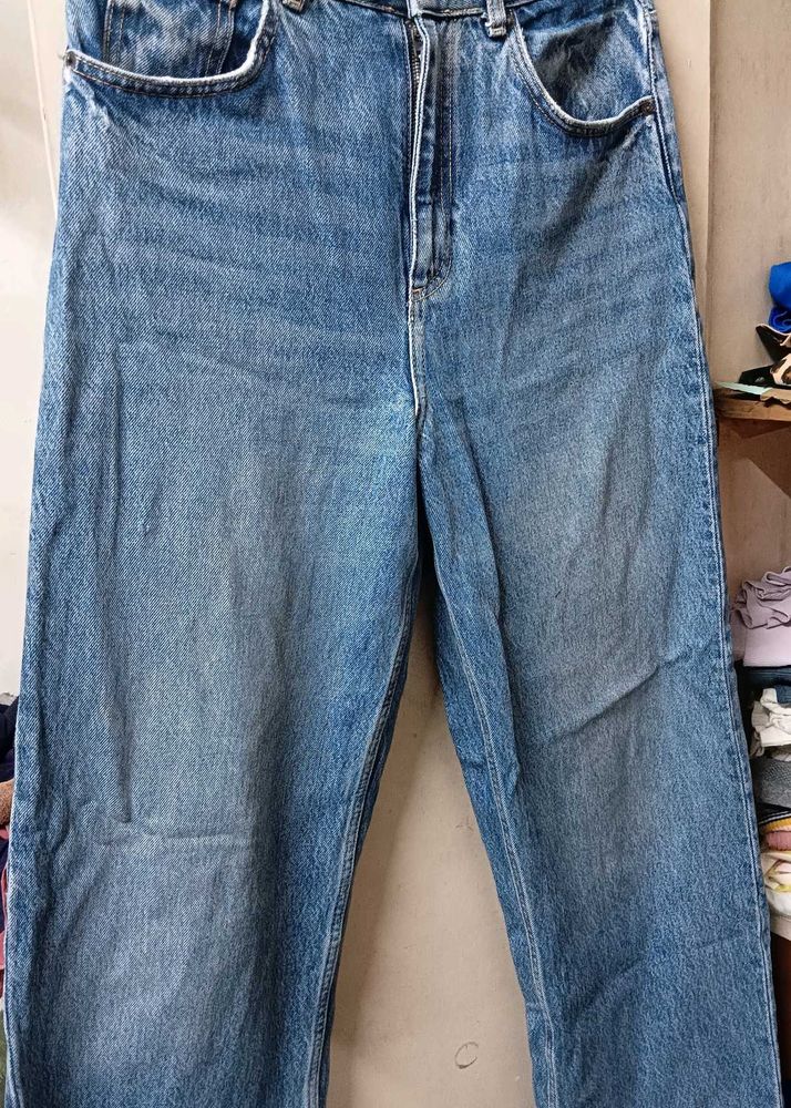 Classic Blue Wash Wide Leg Jeans