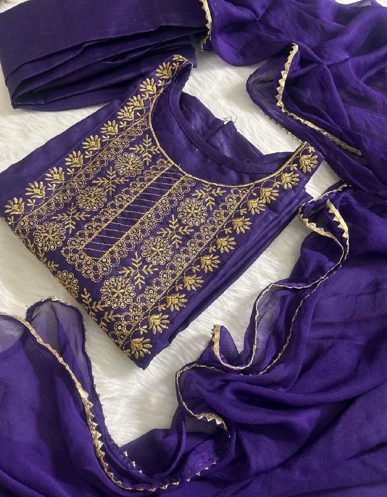 Beautiful Purple Kurta Set with Gold Embroidery