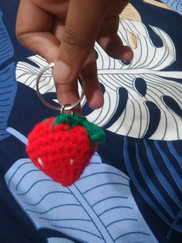 Crocheted Strawberry Keychain