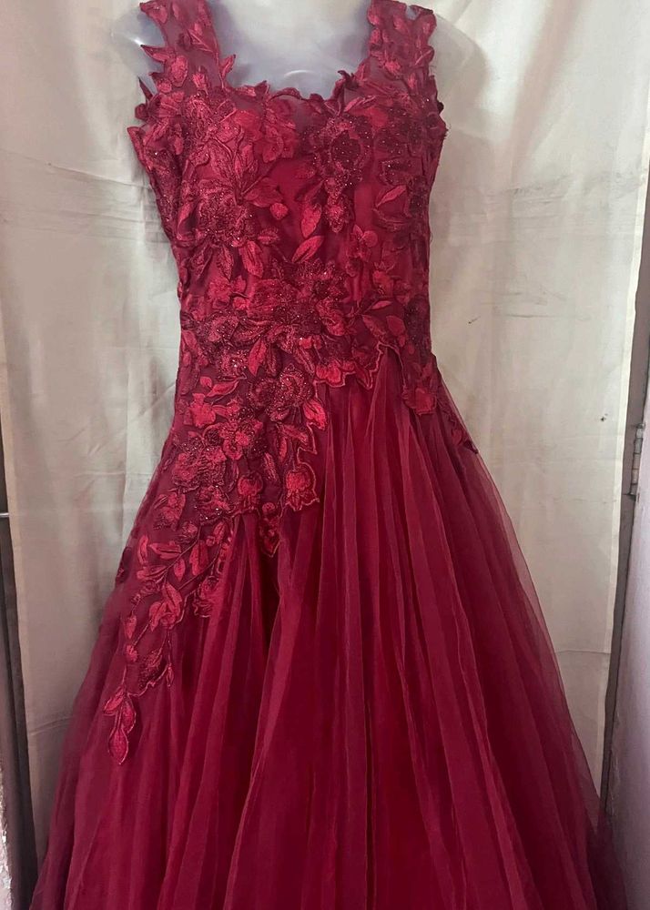 Red Floral Embroidered Gown