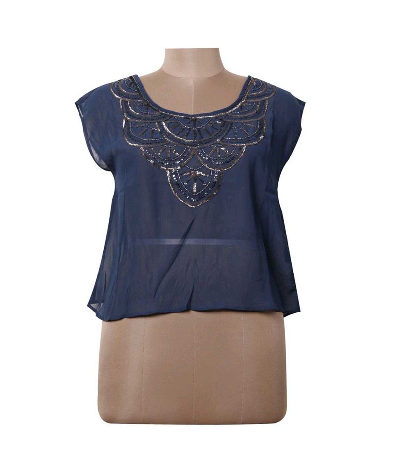 Stylish Navy Blue Embellished Top