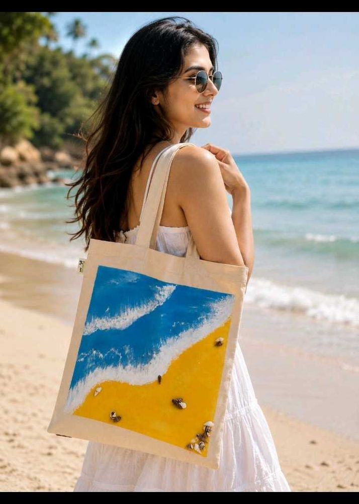 Hand-Painted Beach Tote Bag