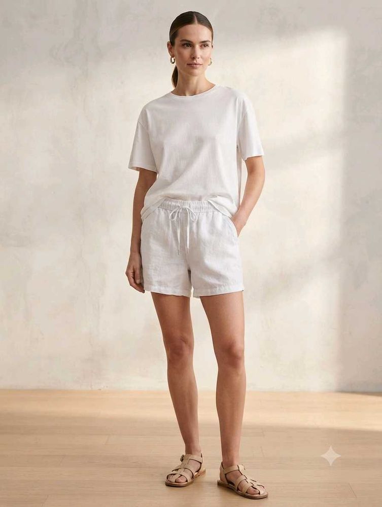 White Linen Blend Shorts