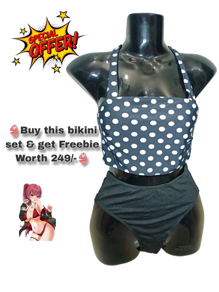 Polka Dot Bikini Top Solid Panty Free Size S &amp; M